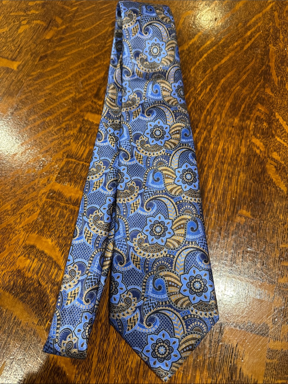 Ermenegildo Zegna Blue and Gold Floral Paisley Silk Tie